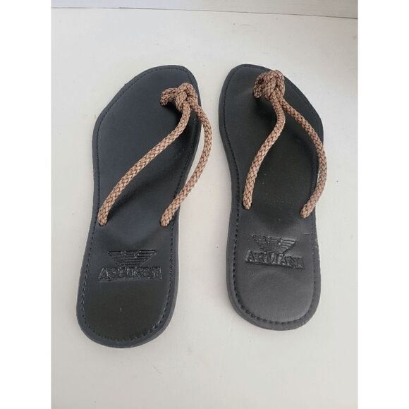 Armani Womens Black Brown Slip-On Braided Rope Strap Flip Flop Sandals Size 11.5 - Picture 1 of 4